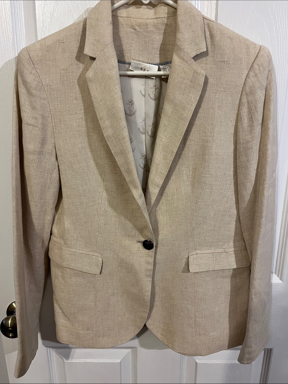 Kenar Beige Linen-Blend Women's Blazer - Single Button Notch Lapel